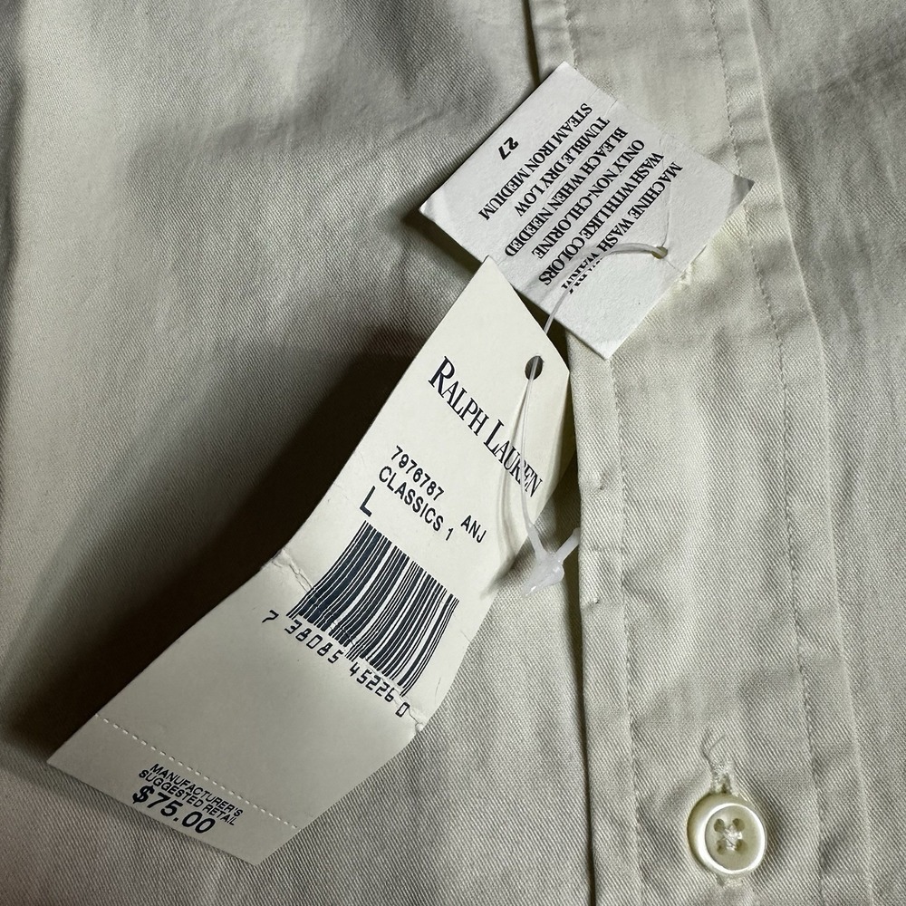 Vintage Polo Ralph Lauren Shirt Mens Large Ivory Button Down Bright Blue Pony - Picture 6 of 8